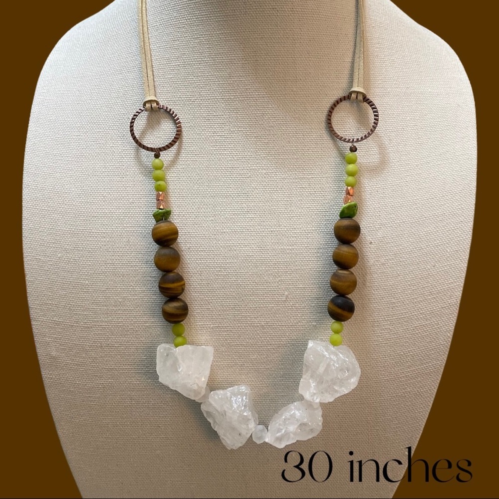 Tigers eye beads clear nugget beads necklace